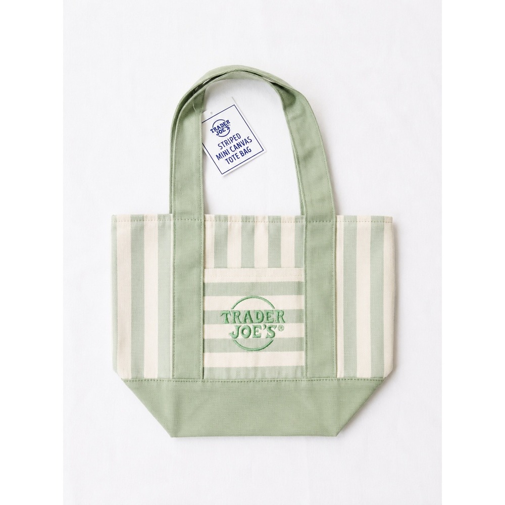Trader Joes Striped Mini Canvas Tote Bag NWT Green Limited Summer Ed. QUICK SHIP